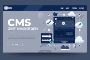 Flat design content management system landing page