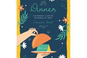 Flat design of dinner invitation template