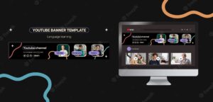 Flat design language learning youtube banner template