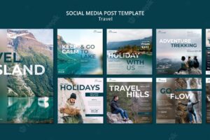 Flat design travel template of instagram post