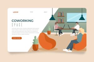 Flat hand drawn landing page coworking  office