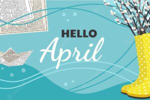 Flat hello april horizontal banner and background