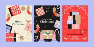 Flat merry christmas greeting cards collection