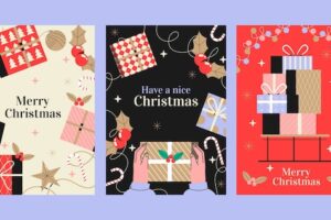 Flat merry christmas greeting cards collection