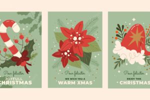 Flat merry christmas greeting cards set