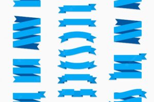 Flat ribbons banners flat isolated on white background, illustration set of blue tape