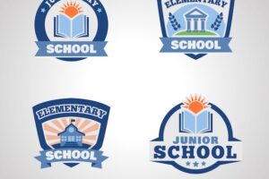 Flat school logo template collection