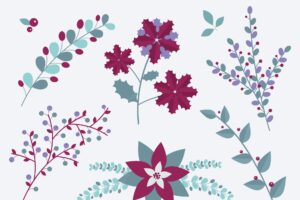 Flat winter flowers collection