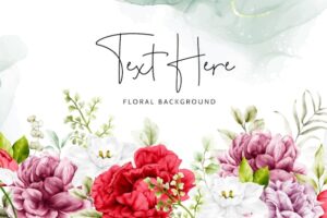 Floral background blooming peony flower watercolor