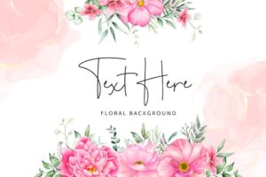 Floral background template with beautiful flowers and leaves watercolor