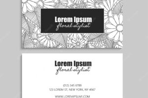 Floral business card with black and white flowers