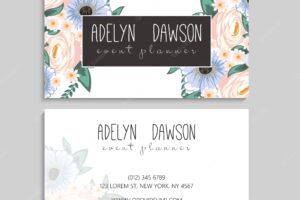 Floral business card with pink flowers frame