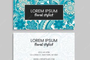 Floral business cards in light blue