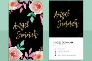Floral watercolor black business card