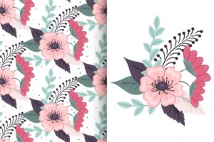 Flower bouquet with seamless pattern. floral background set