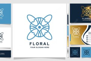 Flower, boutique or ornament logo template with business card design.