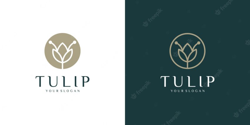 Flower tulip logo line art style and business card