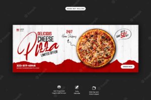 Food menu and delicious pizza facebook cover banner template