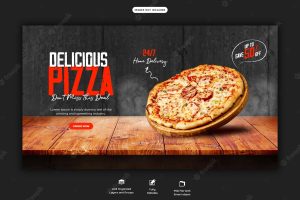 Food menu and delicious pizza web banner template