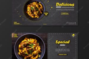 Food menu promotion template banner with dark pattern background