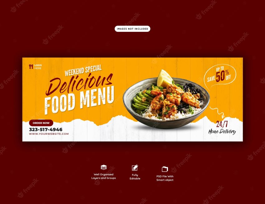 Food menu and restaurant facebook cover template