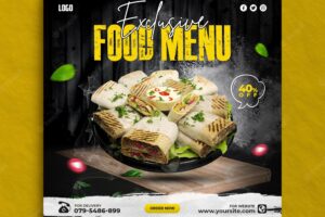 Food menu and restaurant social media instagram and facebook post template premium psd