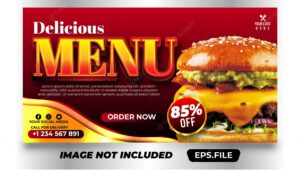 Food social media promotion and banner post design template burger menu