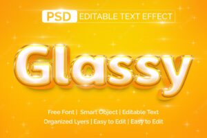 Glassy modern 3d photoshop text effect layer style template