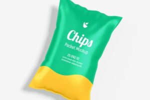 Glossy foil chips packet packaging mockup