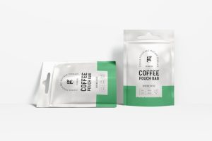 Glossy foil coffee pouch bag packaging mockup