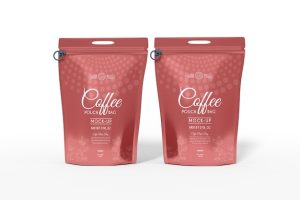 Glossy foil stand up coffee pouch bag packaging mockup