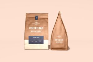 Glossy paper coffee bag packaging mockup