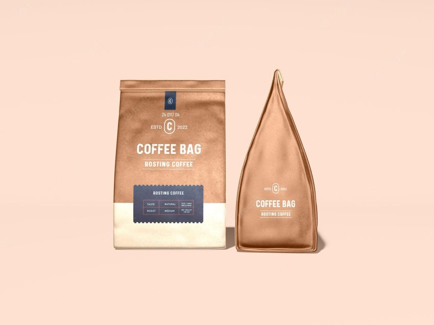 Glossy paper coffee bag packaging mockup