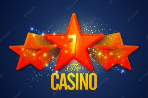 Glowing casino background with lucky seven on 3d stars.