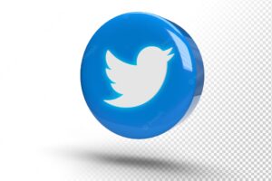 Glowing twitter logo on a realistic 3d circle
