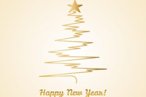 Gold christmas tree with a star and a gradient. design of a new year card with an inscription.