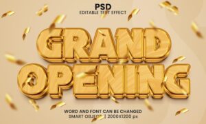 Grand opening luxury 3d editable text effect premium psd with background