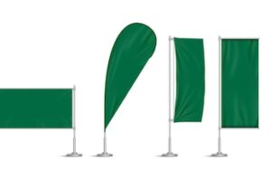 Green vinyl flags and set banners on pole