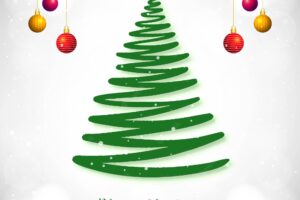 Hand draw green christmas tree card on white background