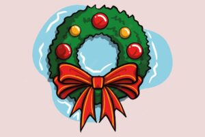 Hand drawn christmas wreath vector cartoon style isolated on background.