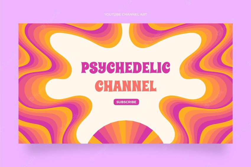 Hand drawn flat groovy psychedelic youtube channel art