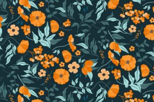 Hand drawn floral pattern in peach tones