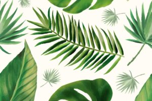 Hand drawn green watercolor leaves seamless pattern design