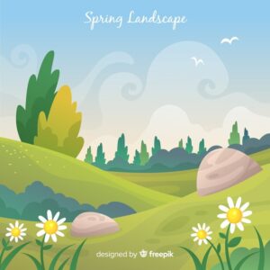 Hand drawn landscape spring background