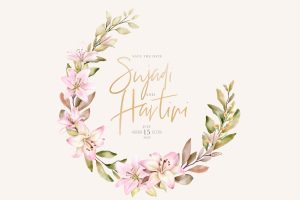 Hand drawn lily floral wreath design