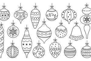 Hand drawn set of christmas balls doodle new year decoration in sketch style