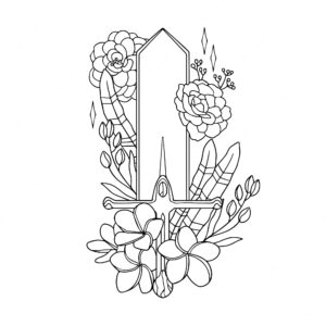 Hand drawn sword with flowers illustration