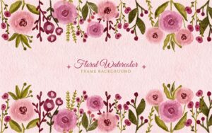 Hand drawn watercolor wild flower garden frame background