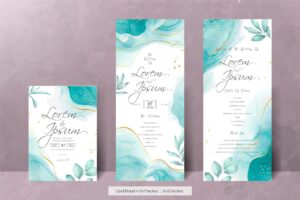 Hand painted watercolor floral wedding invitation menu template