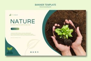 Hands holding seedlings banner template